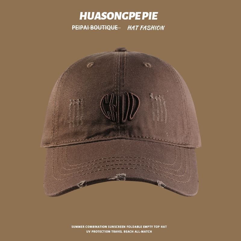 Distressed Letter Cap Baseball Embroidered