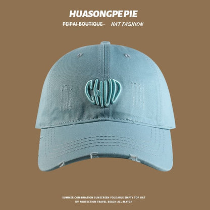 Distressed Letter Cap Baseball Embroidered