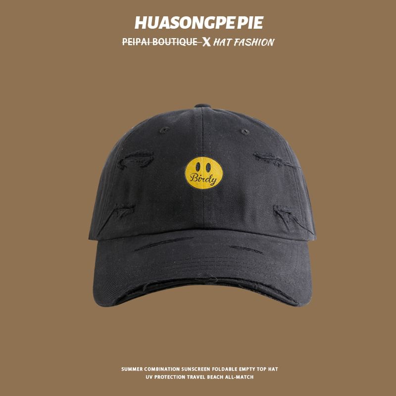 Baseball Print Distressed Smiley Cap Face