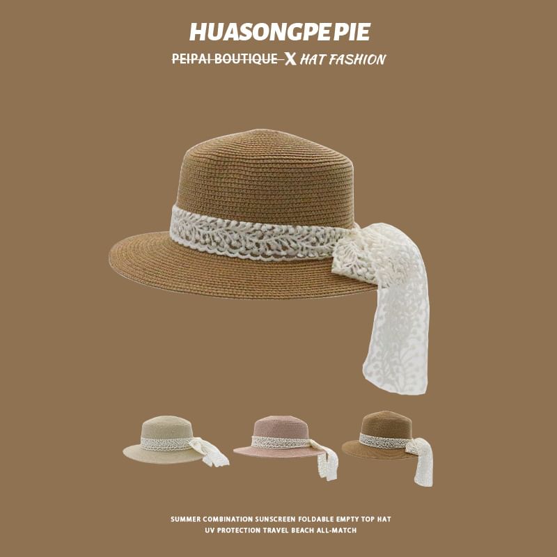 Lace Trim Hat Straw Boater