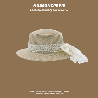 Lace Trim Hat Straw Boater