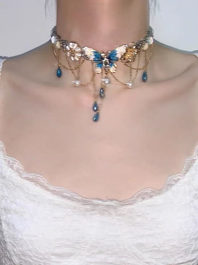 Butterfly Faux Pearl Festoon Choker