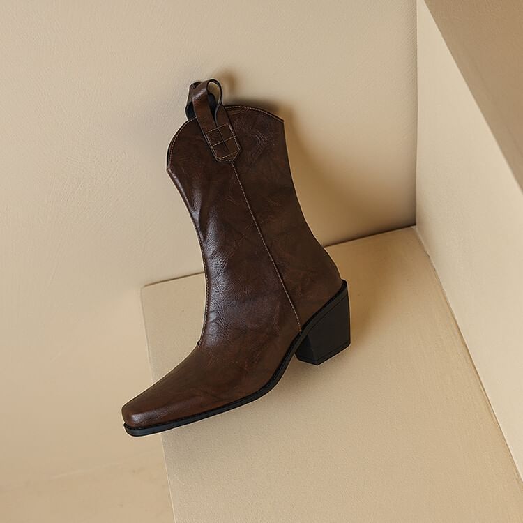 Heel Chunky Boots Mid-Calf