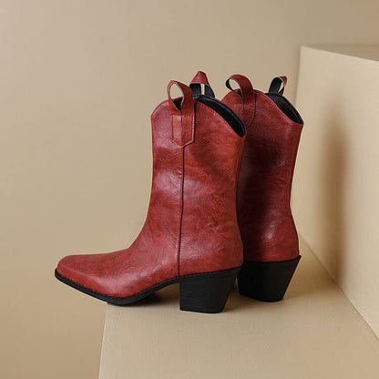 Heel Chunky Boots Mid-Calf