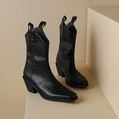 Heel Chunky Boots Mid-Calf