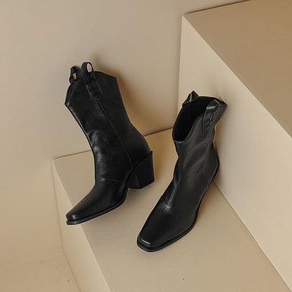 Heel Chunky Boots Mid-Calf