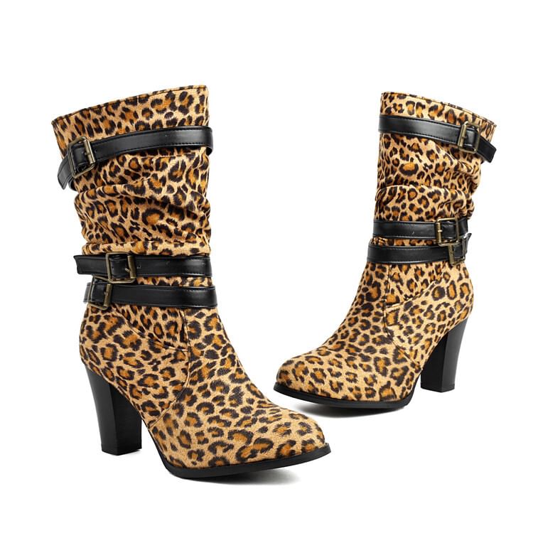 Mid-Calf Boots Heel Buckled Chunky