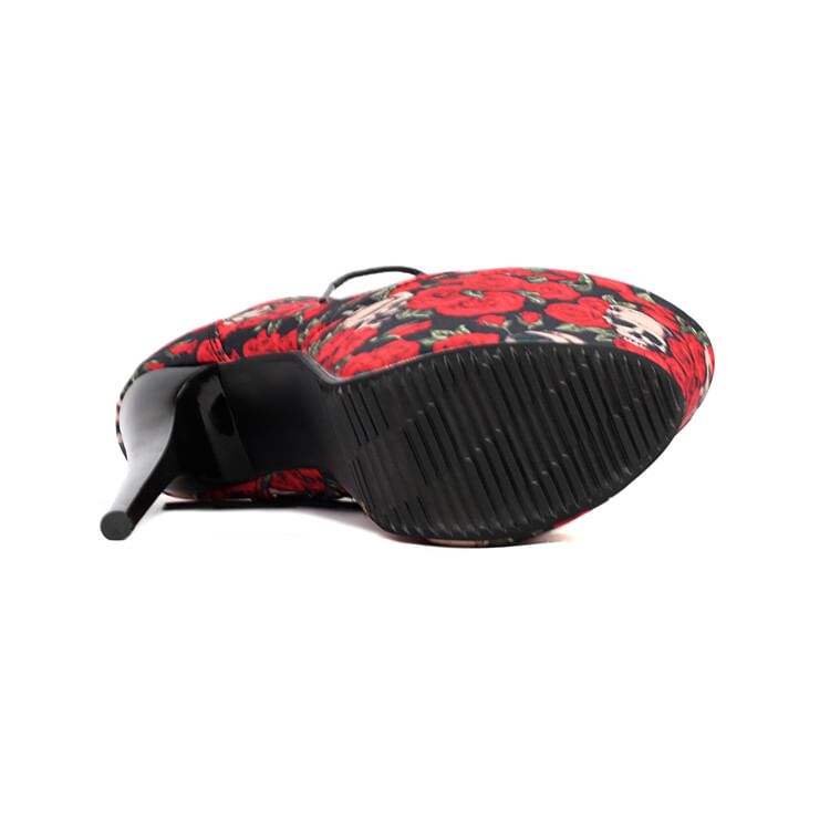 Boots Ankle Lace-Up Stiletto Platform Heel Floral