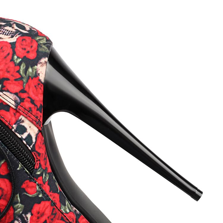 Boots Ankle Lace-Up Stiletto Platform Heel Floral