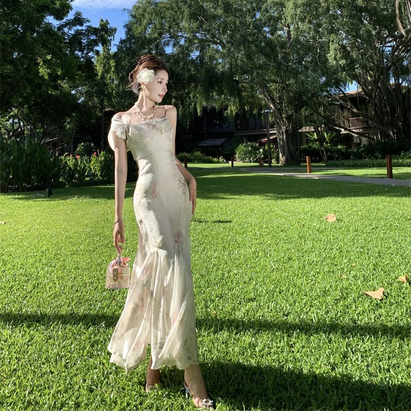 Dress Maxi Mermaid Floral Spaghetti Strap