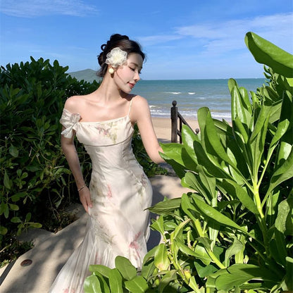 Dress Maxi Mermaid Floral Spaghetti Strap