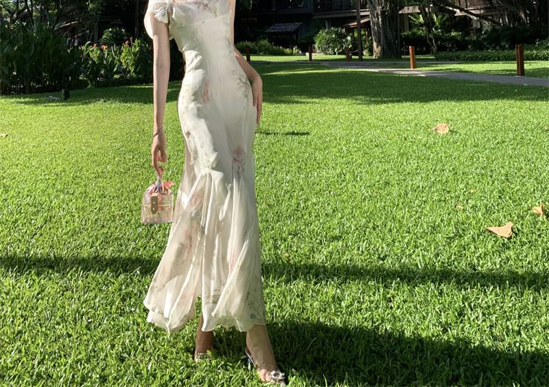 Dress Maxi Mermaid Floral Spaghetti Strap