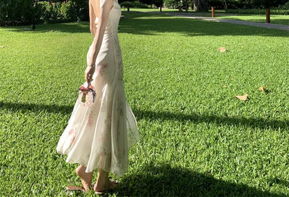 Dress Maxi Mermaid Floral Spaghetti Strap