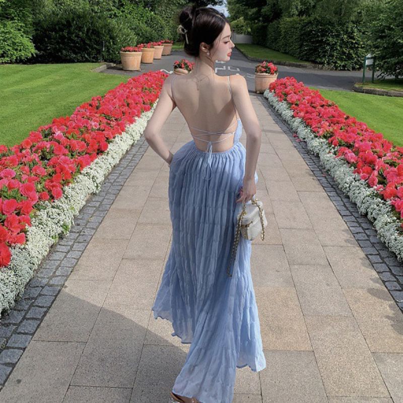 Strap Maxi Spaghetti Sundress Plain