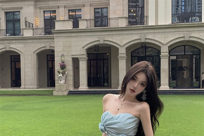 Strapless Dress A-Line Maxi Side-Slit Plain