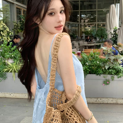 Print Strap Spaghetti Sundress Maxi Leaf