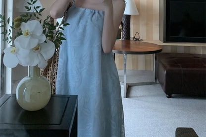 Print Strap Spaghetti Sundress Maxi Leaf
