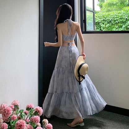 Maxi A-Line Cutout Floral Dress Halter