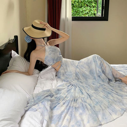 Maxi A-Line Cutout Floral Dress Halter