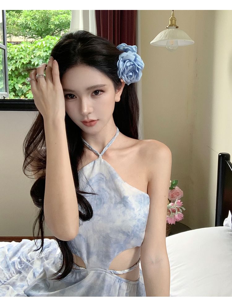 Maxi A-Line Cutout Floral Dress Halter