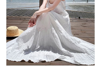 Trim Back Dress Maxi Plain Lace A-Line Open Sleeveless