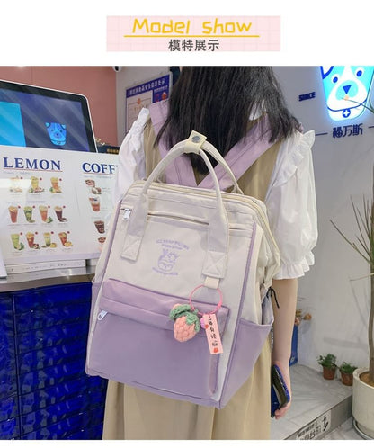 Tone Set Embroidered Two Nylon Backpack Bag / Charm