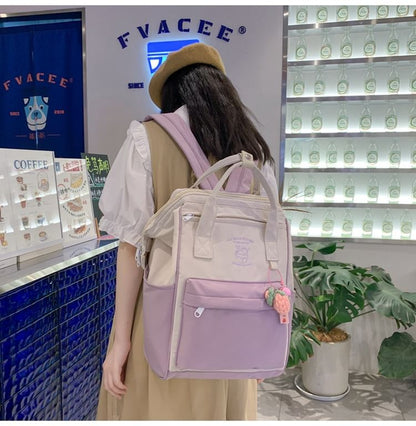 Tone Set Embroidered Two Nylon Backpack Bag / Charm