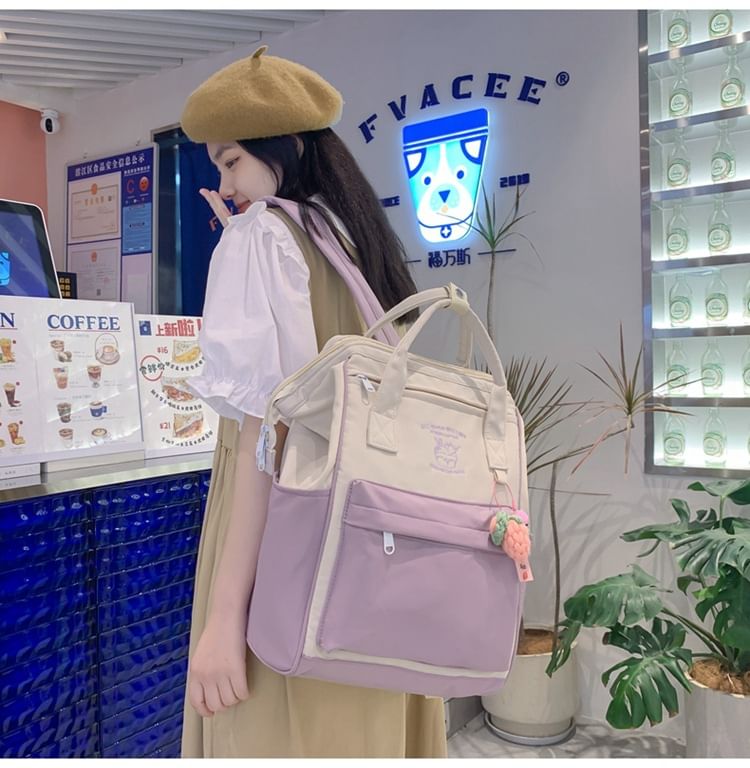 Tone Set Embroidered Two Nylon Backpack Bag / Charm