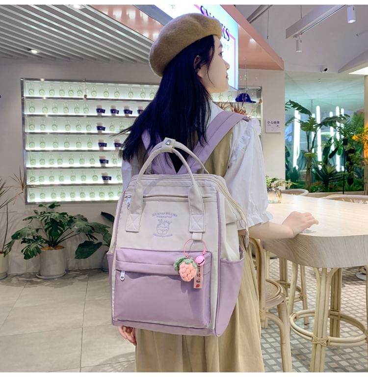 Tone Set Embroidered Two Nylon Backpack Bag / Charm