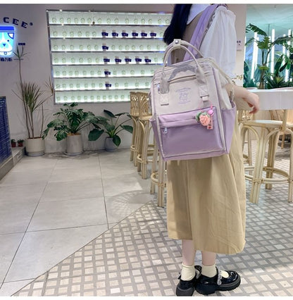 Tone Set Embroidered Two Nylon Backpack Bag / Charm