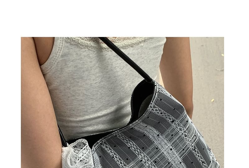 Dotted Lace Trim Shoulder Bag