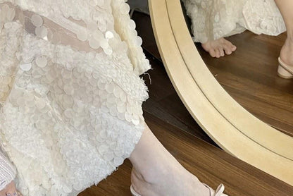 Chunky Heel Square Accent Sandals Bow Leather Toe Plain Faux