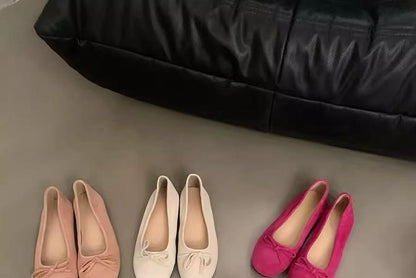 Plain Suede Bow Accent Flats Faux