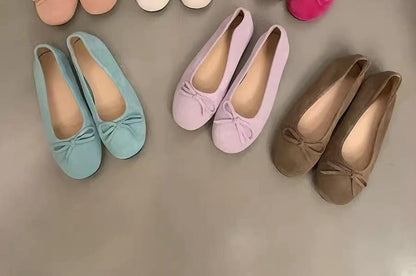 Plain Suede Bow Accent Flats Faux