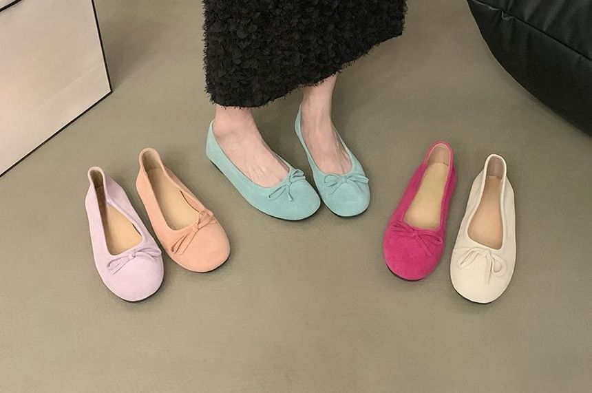 Plain Suede Bow Accent Flats Faux