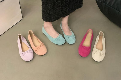 Plain Suede Bow Accent Flats Faux