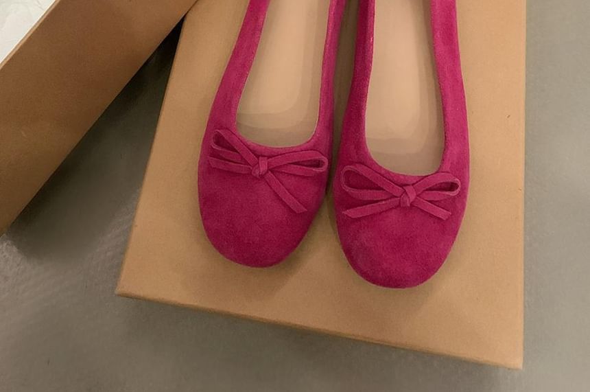 Plain Suede Bow Accent Flats Faux