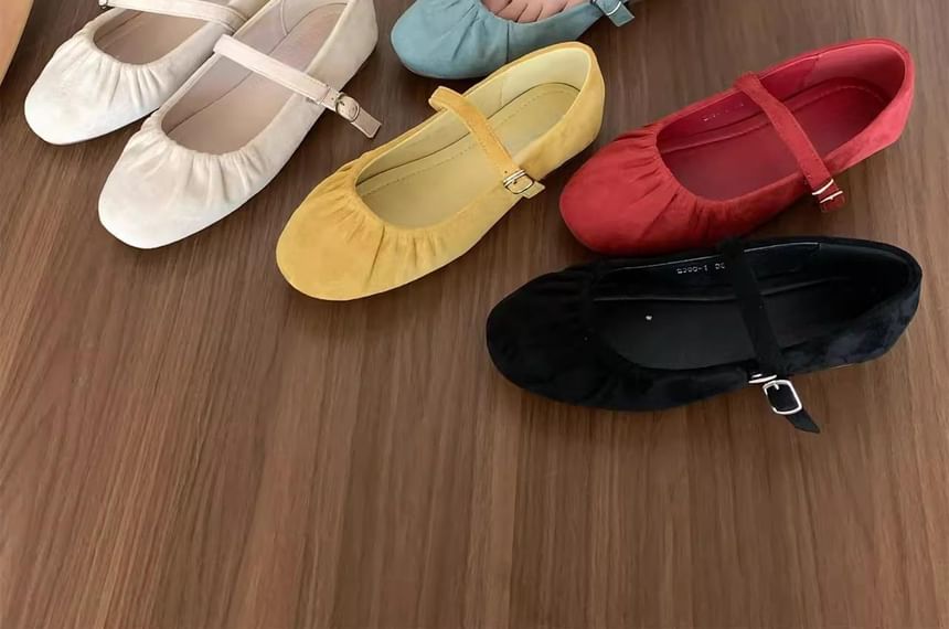 Mary Ruched Suede Plain Faux Flats Jane