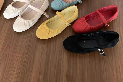 Mary Ruched Suede Plain Faux Flats Jane