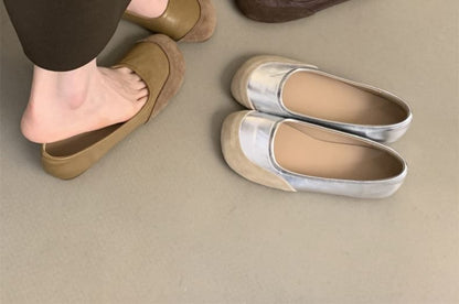 Leather Round Faux Flats Toe