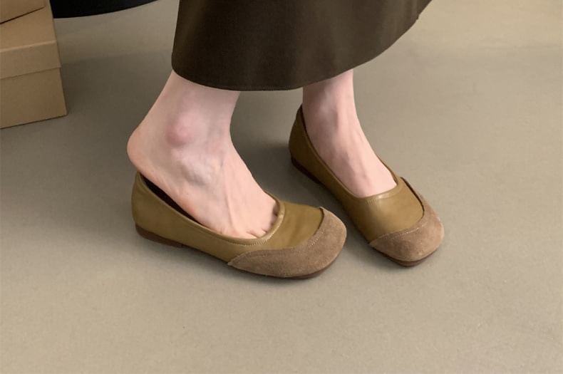 Leather Round Faux Flats Toe