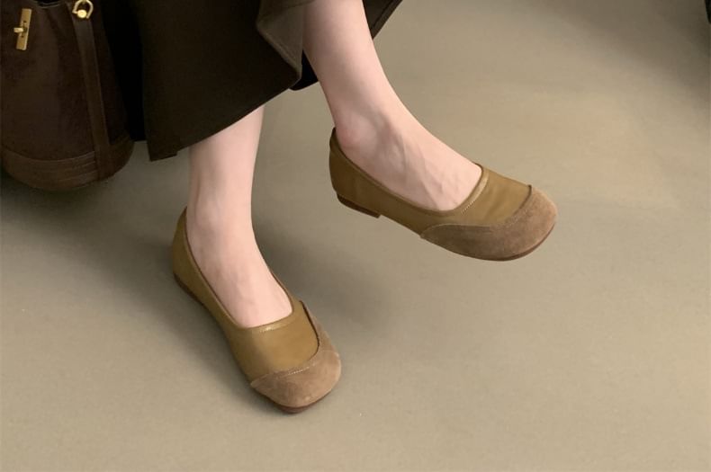 Leather Round Faux Flats Toe