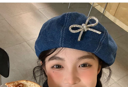 Ribbon Beaded Beret Denim