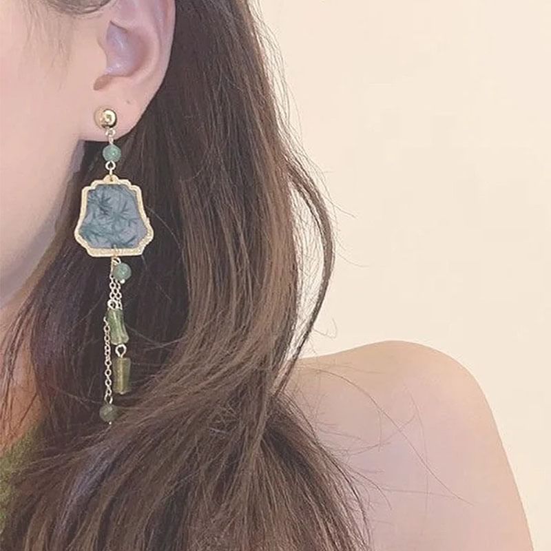 Leaf Faux Gemstone Alloy Dangle Earring