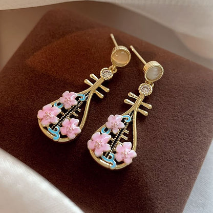 Floral Musical Instrument Alloy Drop Earring