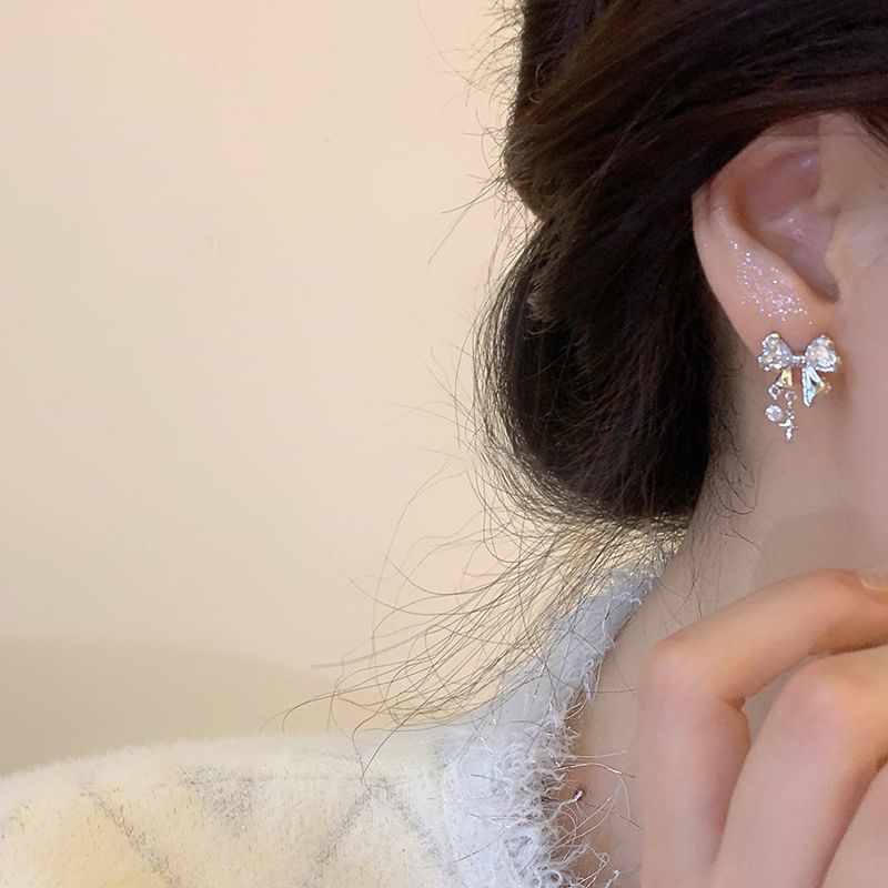 Bow Rhinestone Alloy Drop Earring