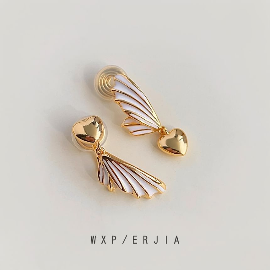 Clip Wing Heart On Drop Earring Asymmetrical