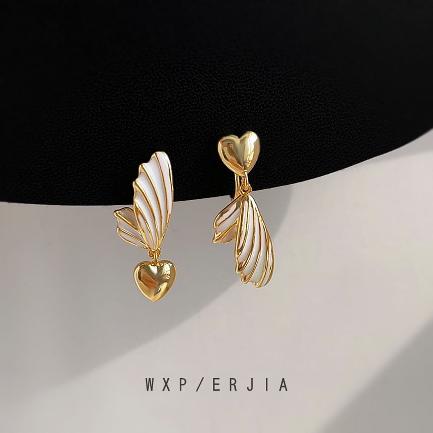 Clip Wing Heart On Drop Earring Asymmetrical