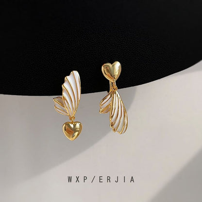 Clip Wing Heart On Drop Earring Asymmetrical