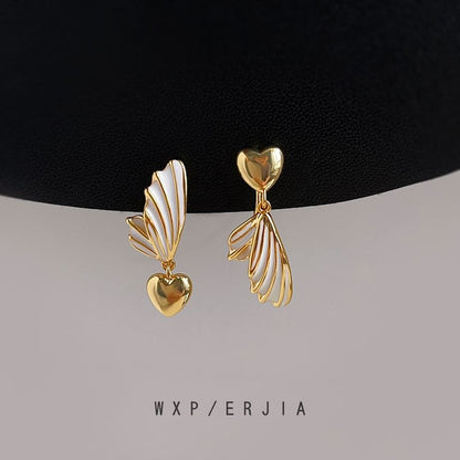 Clip Wing Heart On Drop Earring Asymmetrical
